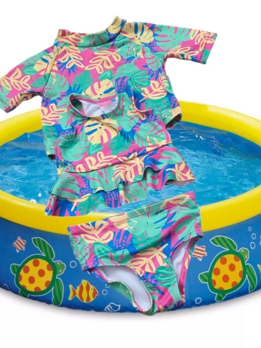 Lily & Dan Tropical Print Rashguard Girl's 3-Piece Swim Set